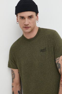 Bavlnené tričko Superdry pánske, zelená farba, melanžové