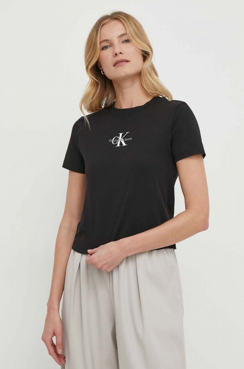 Bavlnené tričko Calvin Klein Jeans dámske, čierna farba, J20J223113