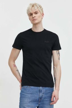 Bavlnené tričko Superdry pánske, čierna farba, jednofarebné