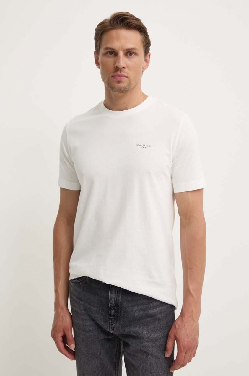 Bavlnené tričko Marc O'Polo DENIM pánske, biela farba, jednofarebné, B61202151060