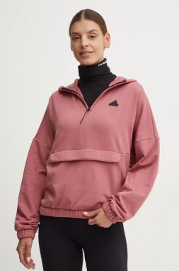Mikina adidas City Escape dámska, ružová farba, s kapucňou, s potlačou, IW5217