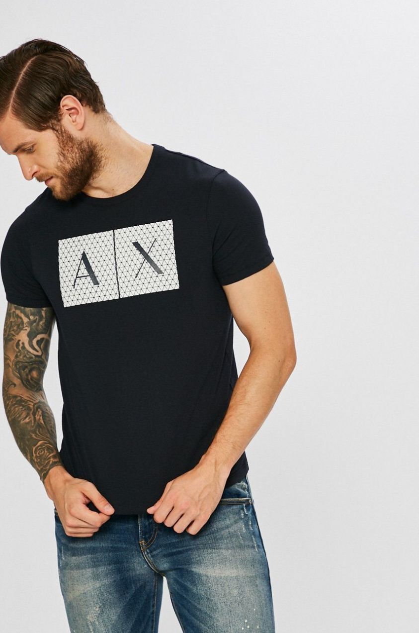 Bavlnené tričko Armani Exchange tmavomodrá farba, s potlačou, 8NZTCK Z8H4Z