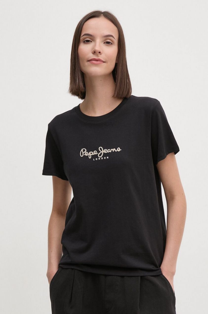 Bavlnené tričko Pepe Jeans FIORE dámske, čierna farba, PL505951