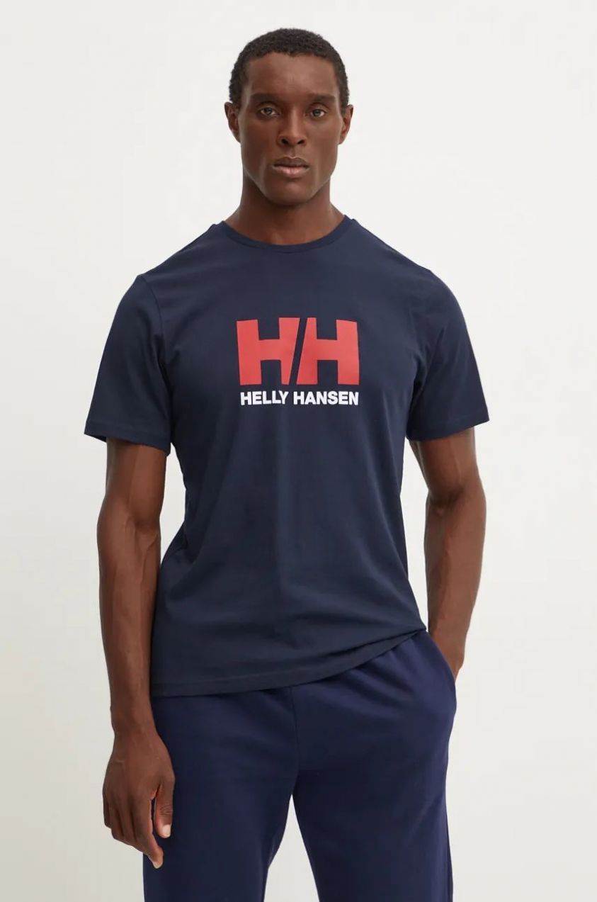 Bavlnené tričko Helly Hansen HH LOGO pánske, tmavomodrá farba, s potlačou, 30396