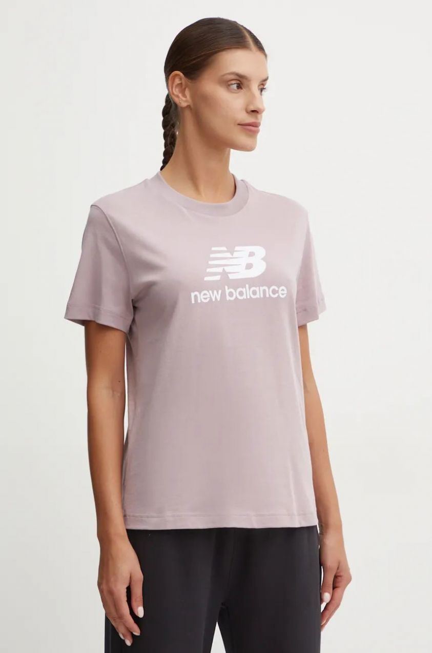 Bavlnené tričko New Balance dámske, fialová farba, WT41502ICW