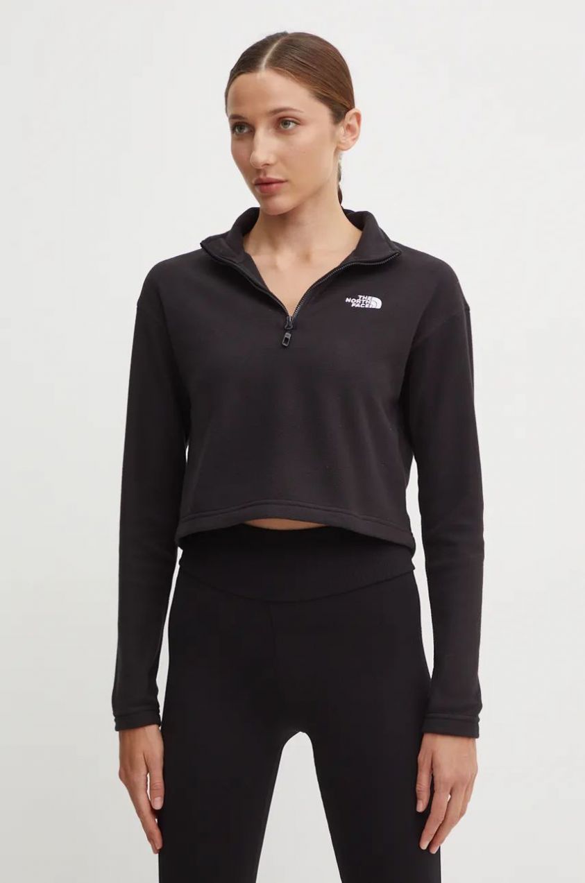 Športová mikina The North Face 100 Glacier Cropped 1/4 Zip čierna farba, jednofarebná, NF0A855N4H01