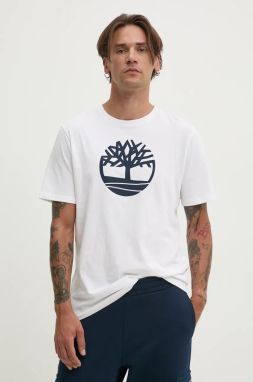 Bavlnené tričko Timberland pánske, biela farba, s potlačou, TB0A2C2R1001