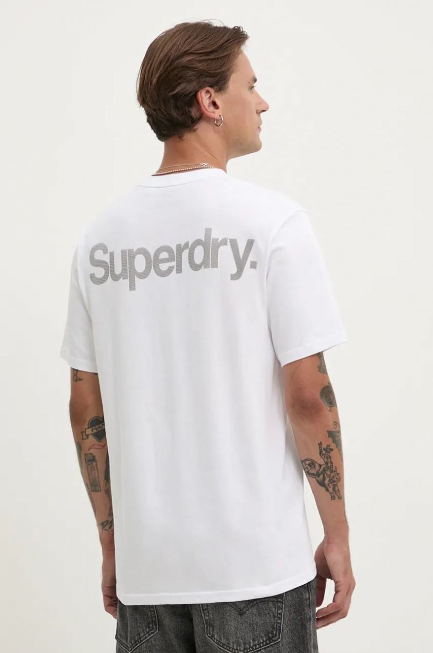 Bavlnené tričko Superdry pánske, biela farba, s potlačou, M1012032A-T7X