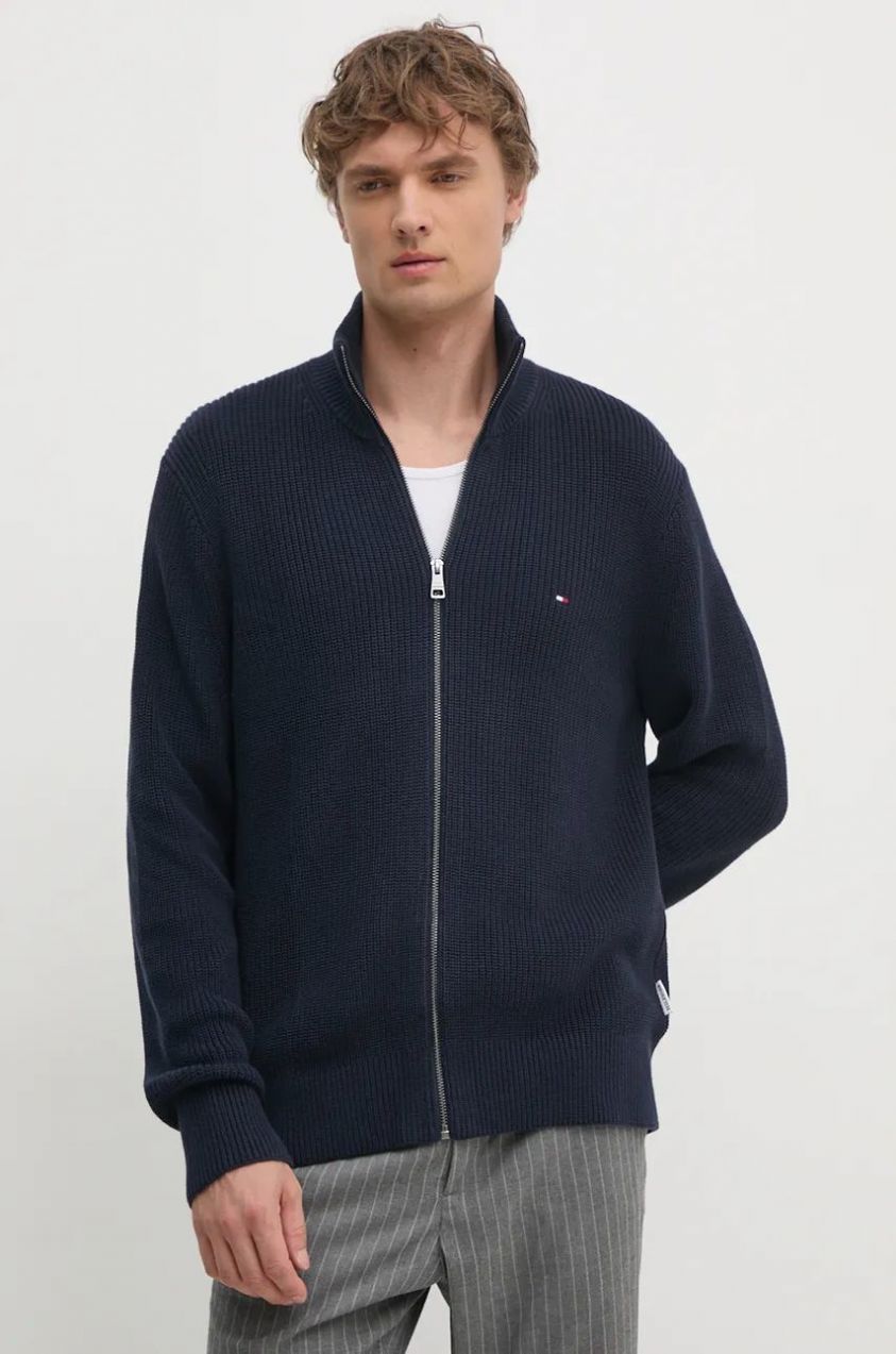 Bavlnený kardigán Tommy Hilfiger tmavomodrá farba, MW0MW37327