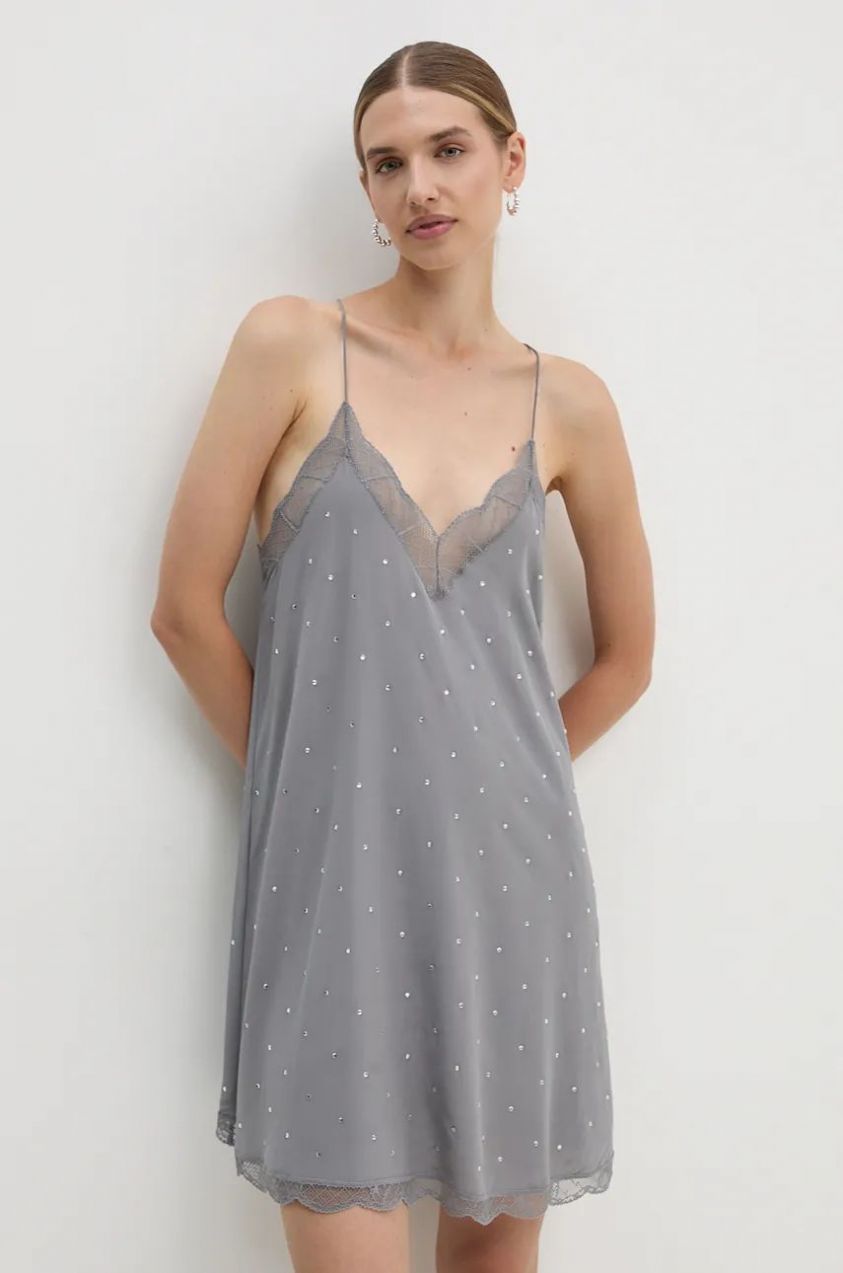 Hodvábne šaty ZADIG&VOLTAIRE šedá farba, mini, rovný strih, WWDR01361