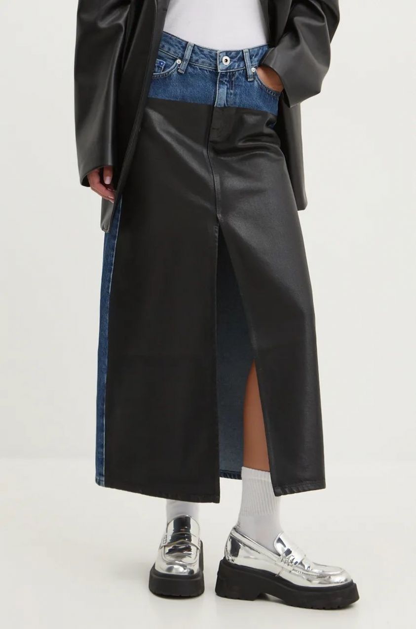 Sukňa Karl Lagerfeld Jeans tmavomodrá farba, midi, áčkový strih, 246J1201