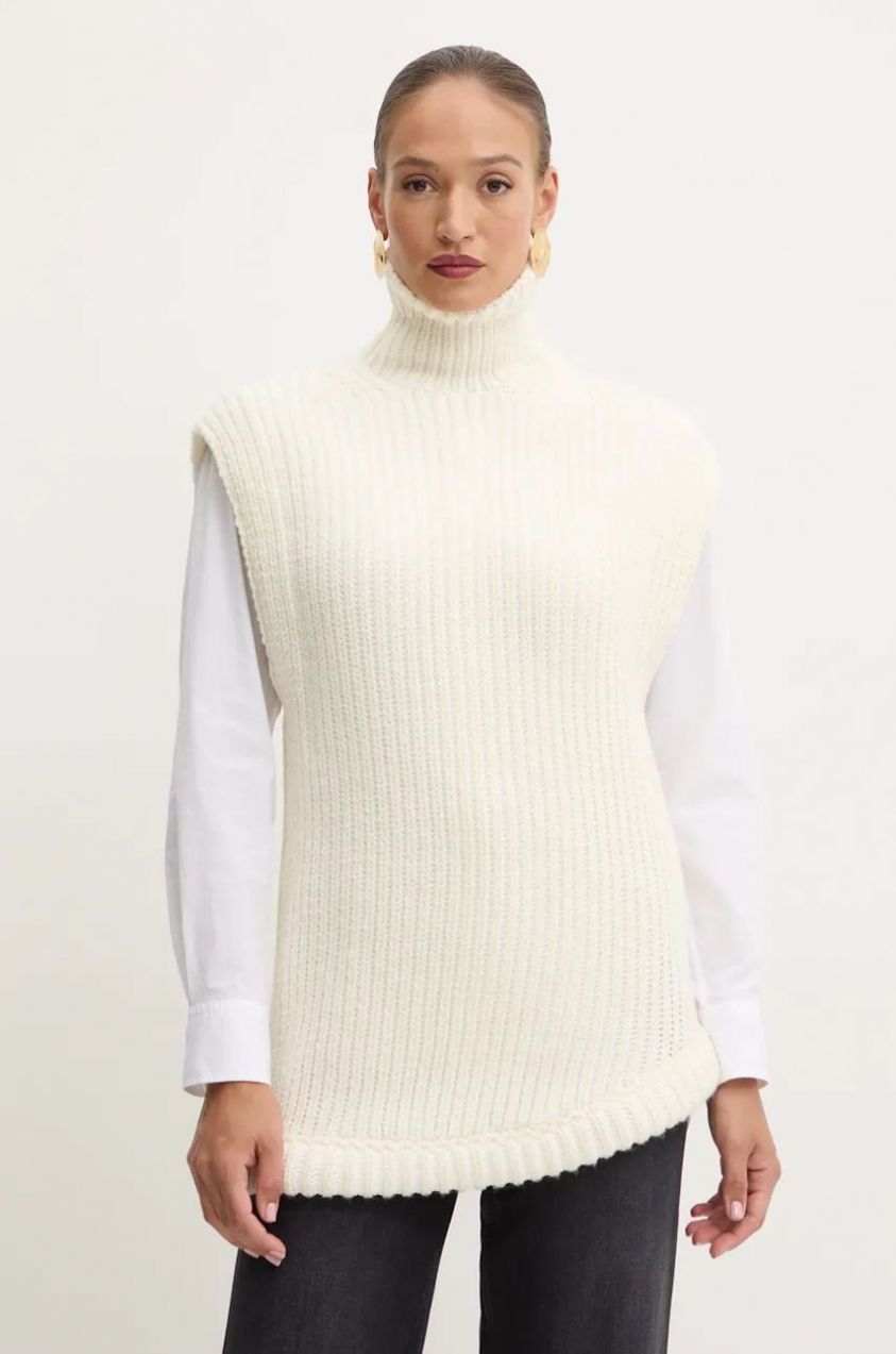 Vesta s prímesou vlny Victoria Beckham béžová farba, teplý, s rolákom, 1424KJU005805A