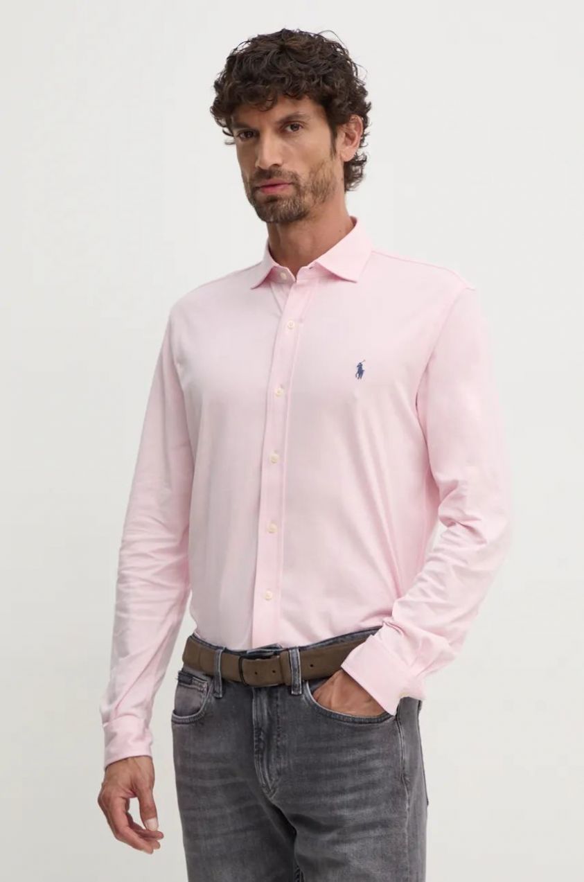 Bavlnená košeľa Polo Ralph Lauren pánska, ružová farba, regular, s klasickým golierom