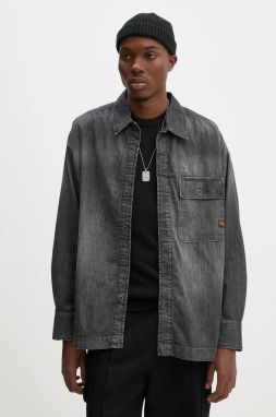 Rifľová košeľa G-Star Raw pánska, šedá farba, voľný strih, s klasickým golierom, D25517-D540