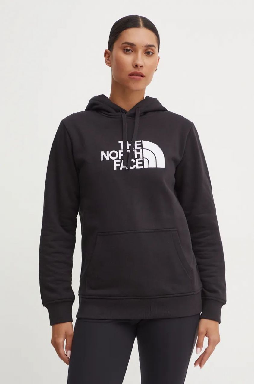 Mikina The North Face Drew Peak Pullover Hoodie dámska, čierna farba, s kapucňou, s nášivkou, NF0A89EHJK31