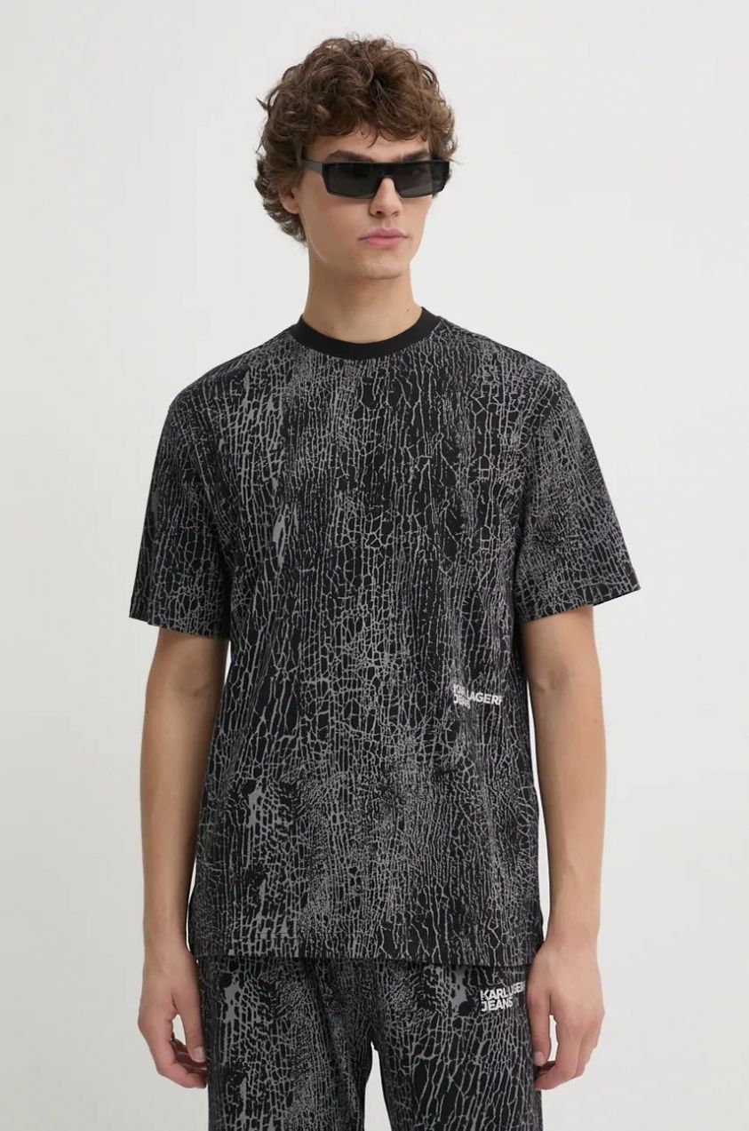 Bavlnené tričko Karl Lagerfeld Jeans pánske, šedá farba, vzorovaný, 246D1703
