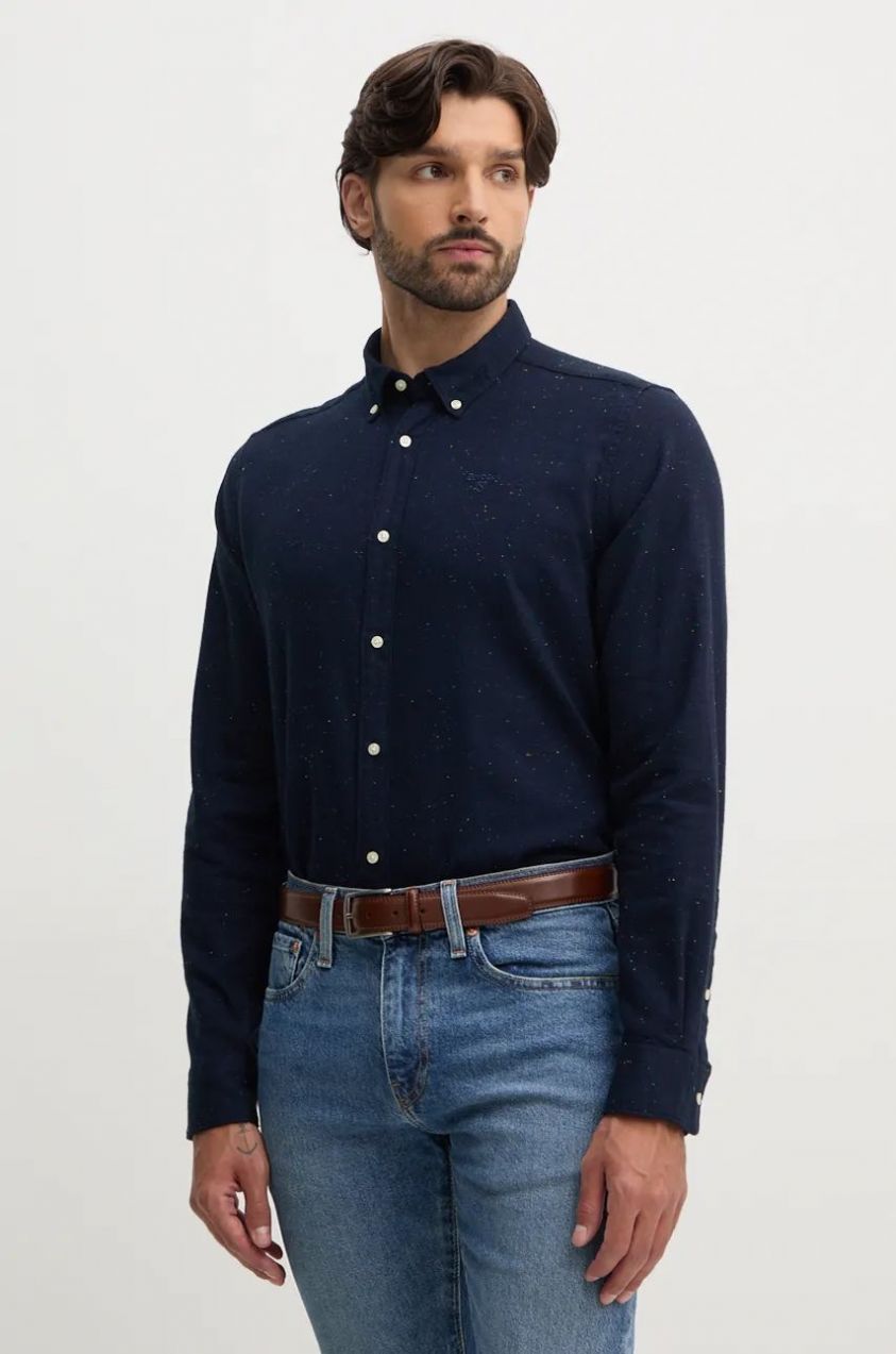 Košeľa Barbour pánska, tmavomodrá farba, slim, s golierom button-down, MSH5518
