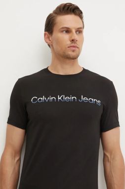 Bavlnené tričko Calvin Klein Jeans pánske, čierna farba, s potlačou, J30J325676