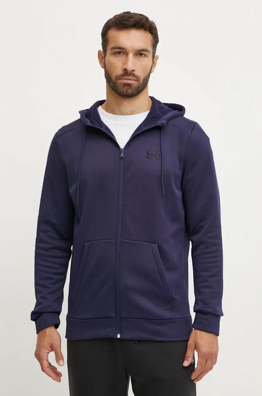 Tepláková mikina Under Armour tmavomodrá farba, s kapucňou, jednofarebná