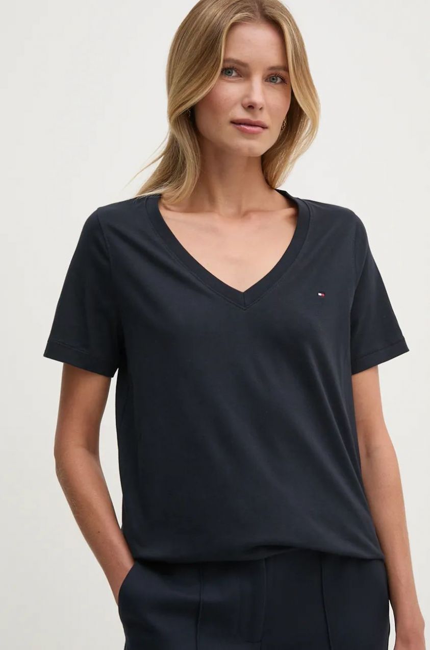 Bavlnené tričko Tommy Hilfiger dámske, tmavomodrá farba, WW0WW44177