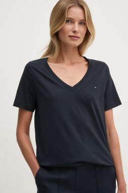 Bavlnené tričko Tommy Hilfiger dámske, tmavomodrá farba, WW0WW44177