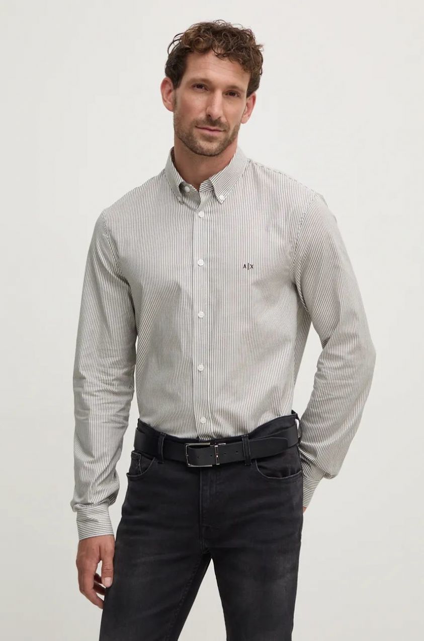 Bavlnená košeľa Armani Exchange pánska, biela farba, regular, s golierom button-down, 6DZC02 ZN5CZ