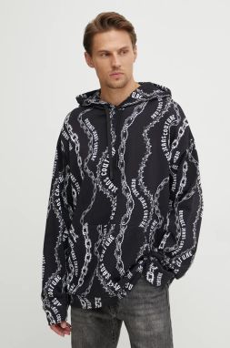 Bavlnená mikina Versace Jeans Couture pánska, čierna farba, s kapucňou, vzorovaná, 77GAI3L0 FS160