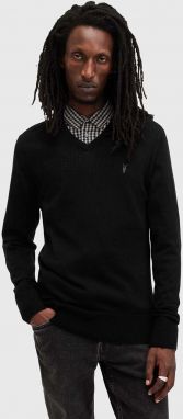 Vlnený sveter AllSaints MODE MERINO VNECK pánsky, čierna farba, tenký, M022KA
