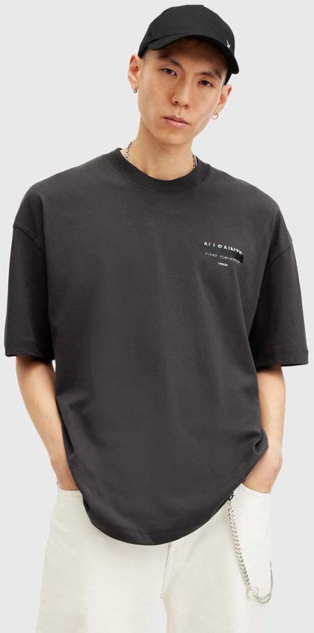 Bavlnené tričko AllSaints REDACT SS CREW pánske, čierna farba, s potlačou, M002PC