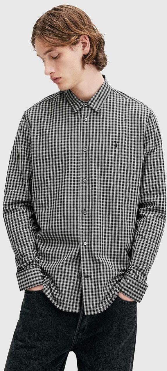 Bavlnená košeľa AllSaints NEO LS SHIRT pánska, čierna farba, voľný strih, s klasickým golierom, M044SB