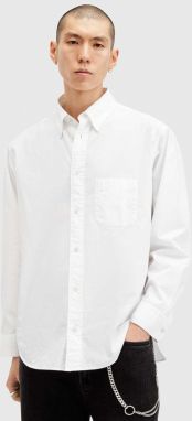 Bavlnená košeľa AllSaints SUTTA LS SHIRT pánska, biela farba, voľný strih, s klasickým golierom, M097SB