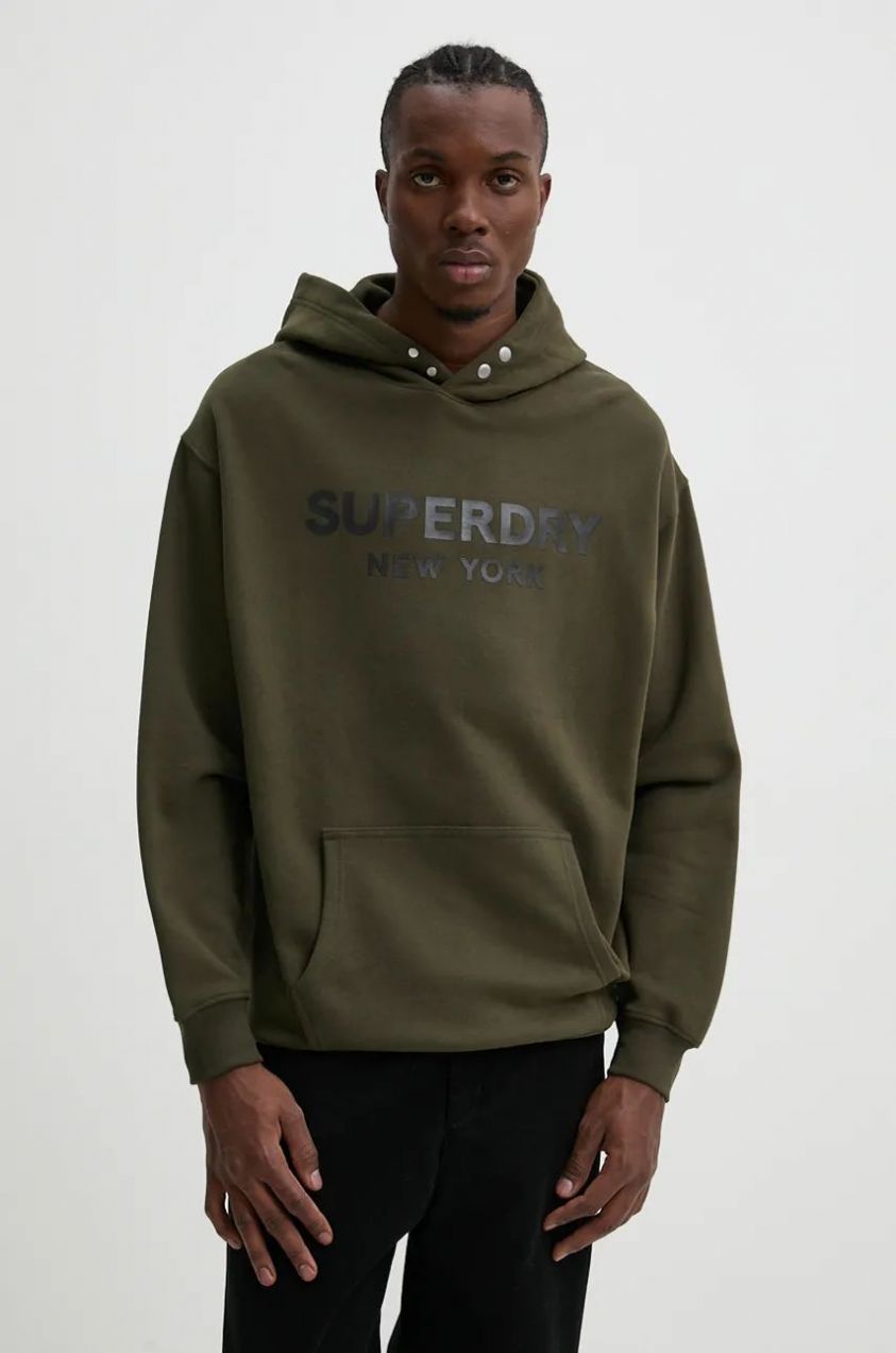 Mikina Superdry pánska, zelená farba, s kapucňou, s potlačou, M2013726A-ZC3