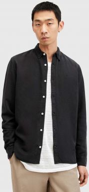 Košeľa s prímesou ľanu AllSaints LAGUNA LS SHIRT čierna farba, regular, M160SB