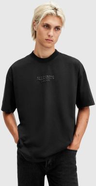 Bavlnené tričko AllSaints BONES SS CREW pánske, čierna farba, s nášivkou, M073PB