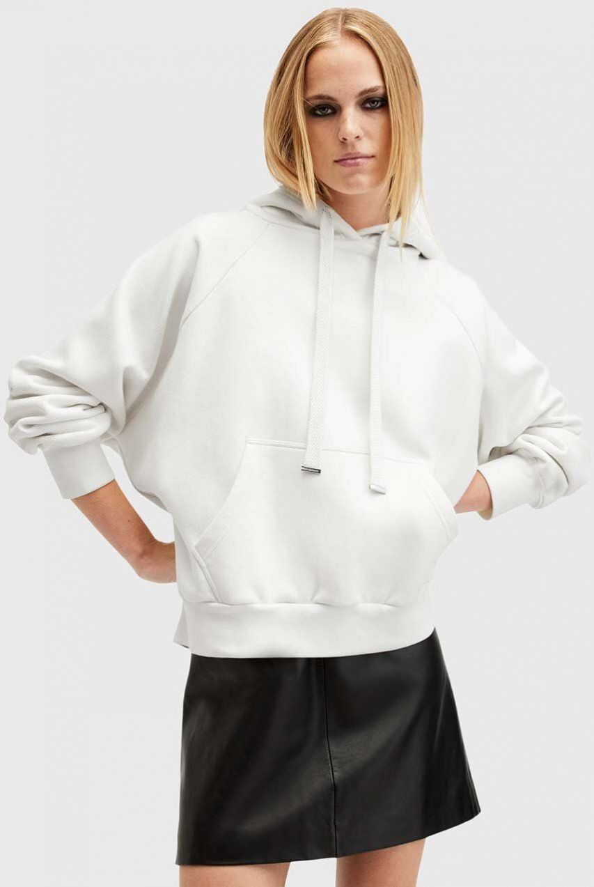 Bavlnená mikina AllSaints TALON UNDRGRND HOODY dámska, biela farba, s kapucňou, s potlačou, W051JB