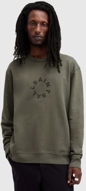 Bavlnená mikina AllSaints TIERRA CREW pánska, zelená farba, s potlačou, M035NB