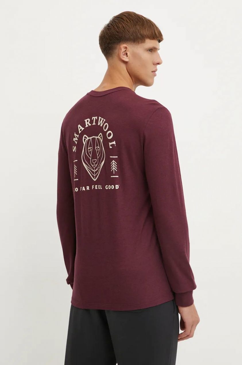 Športové tričko s dlhým rukávom Smartwool Bear Stare bordová farba, s potlačou, SW002598