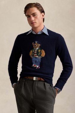 Vlnený sveter Polo Ralph Lauren pánsky, tmavomodrá farba, 710946138