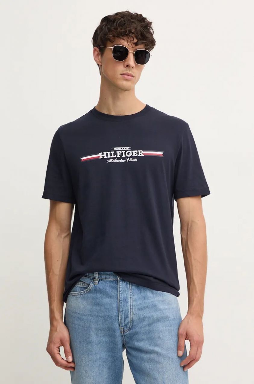 Tričko Tommy Hilfiger pánske, tmavomodrá farba, s potlačou, MW0MW36480
