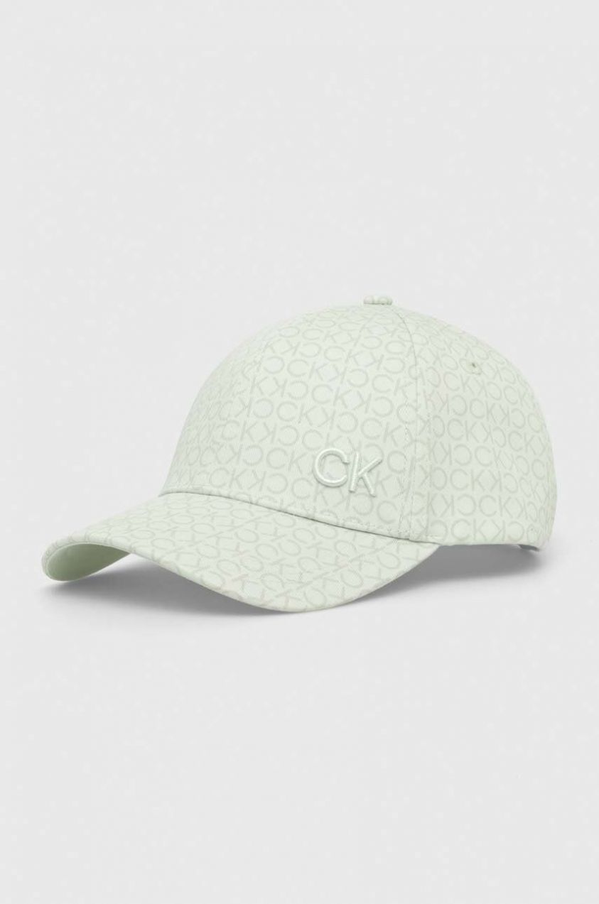 Bavlnená šiltovka Calvin Klein zelená farba,s nášivkou,K60K611999