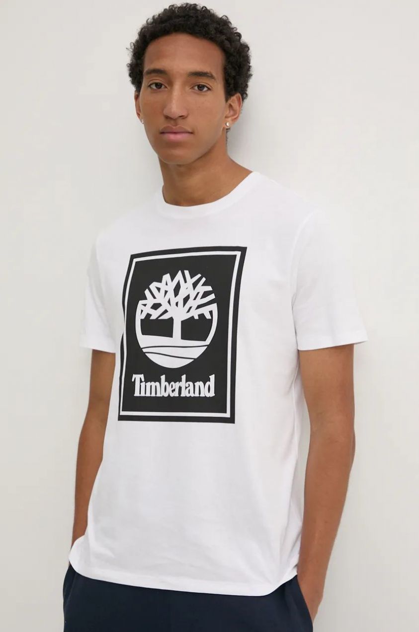 Bavlnené tričko Timberland pánske, biela farba, s potlačou, TB0A5WQQP541
