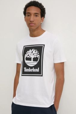 Bavlnené tričko Timberland pánske, biela farba, s potlačou, TB0A5WQQP541