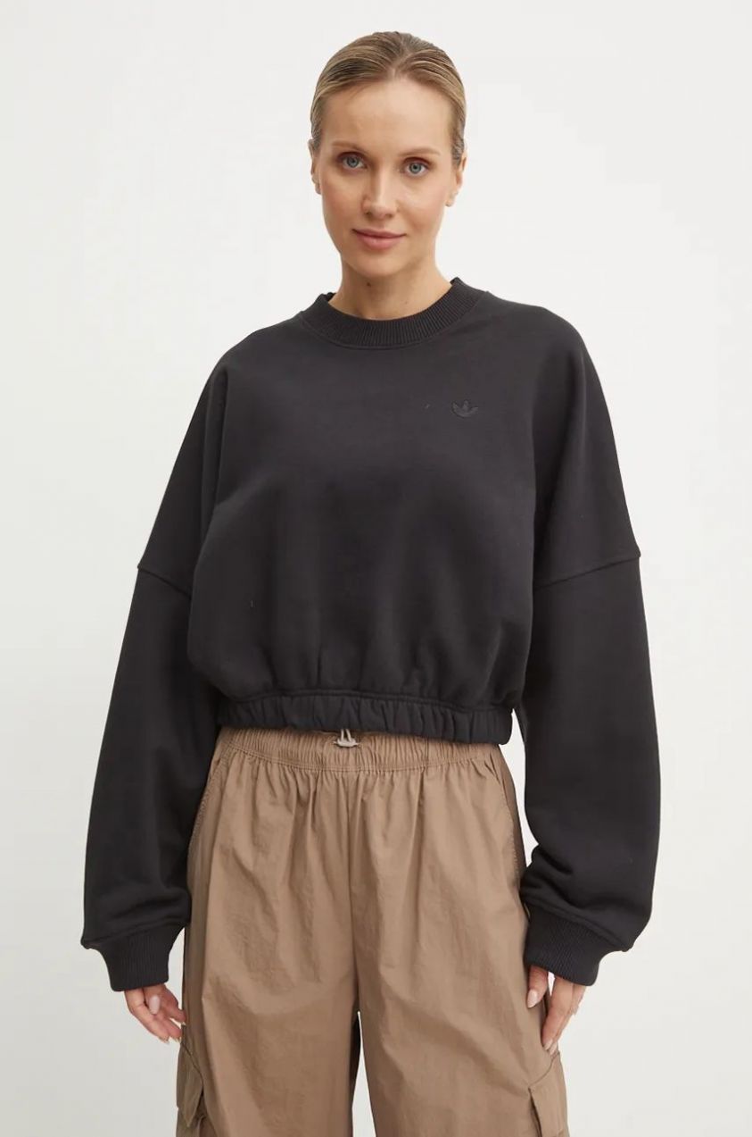 Bavlnená mikina adidas Originals dámska, čierna farba, jednofarebná, IW5752