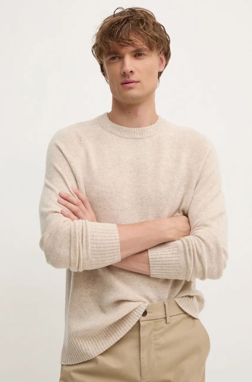 Vlnený sveter Calvin Klein pánsky, béžová farba, K10K113388