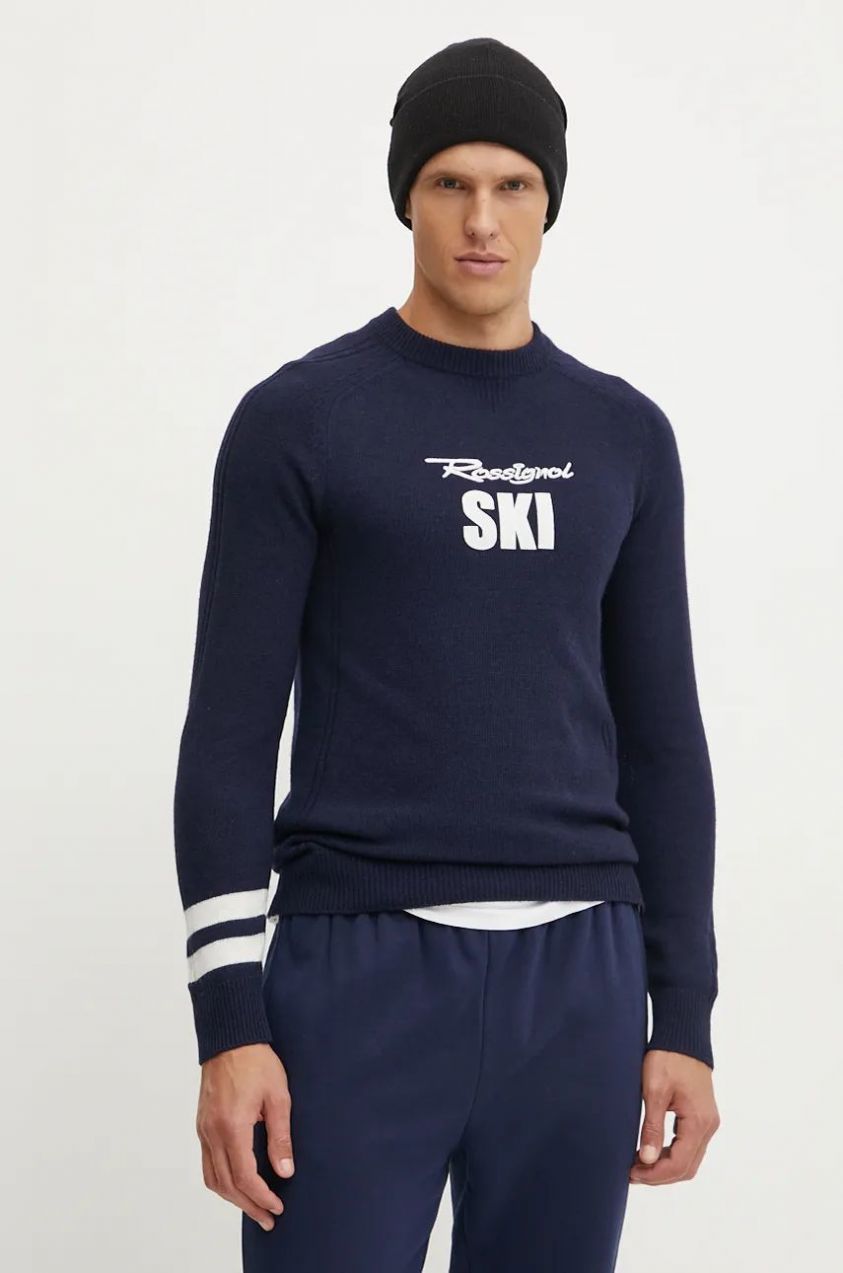 Sveter Rossignol Signature pánsky, tmavomodrá farba, tenký, RLMMO11