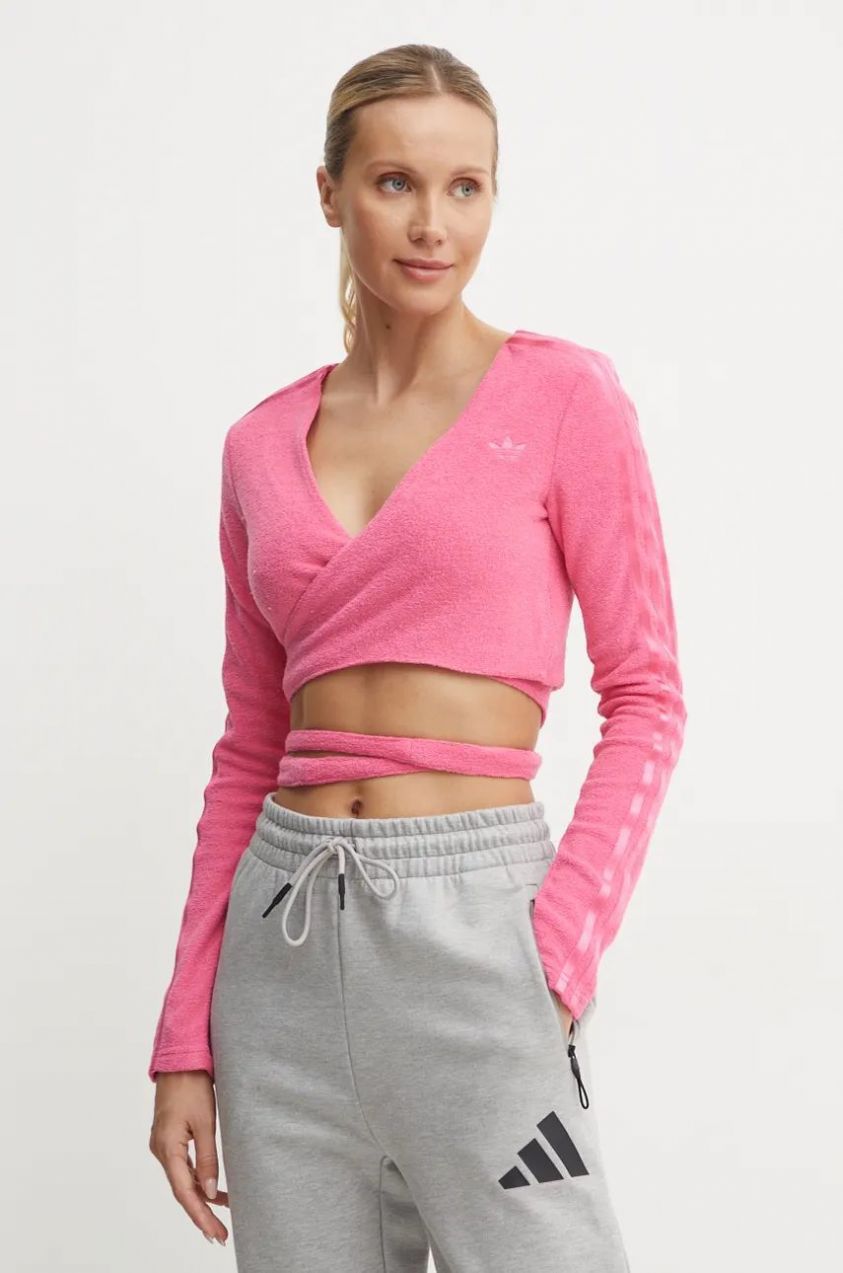 Kardigán adidas Originals dámsky, ružová farba, tenký, JN3012