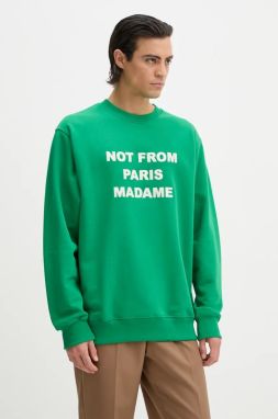 Bavlnená mikina Drôle de Monsieur Le Sweatshirt Slogan pánska, zelená farba, s nášivkou, E.SW149.CO127.GN Le Sweatshirt Slogan