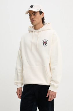 Bavlnená mikina Drôle de Monsieur Le Hoodie Slogan Fleurs pánska, béžová farba, s kapucňou, s nášivkou, E.HO169.CO127.CM Le Hoodie Slogan Fleurs
