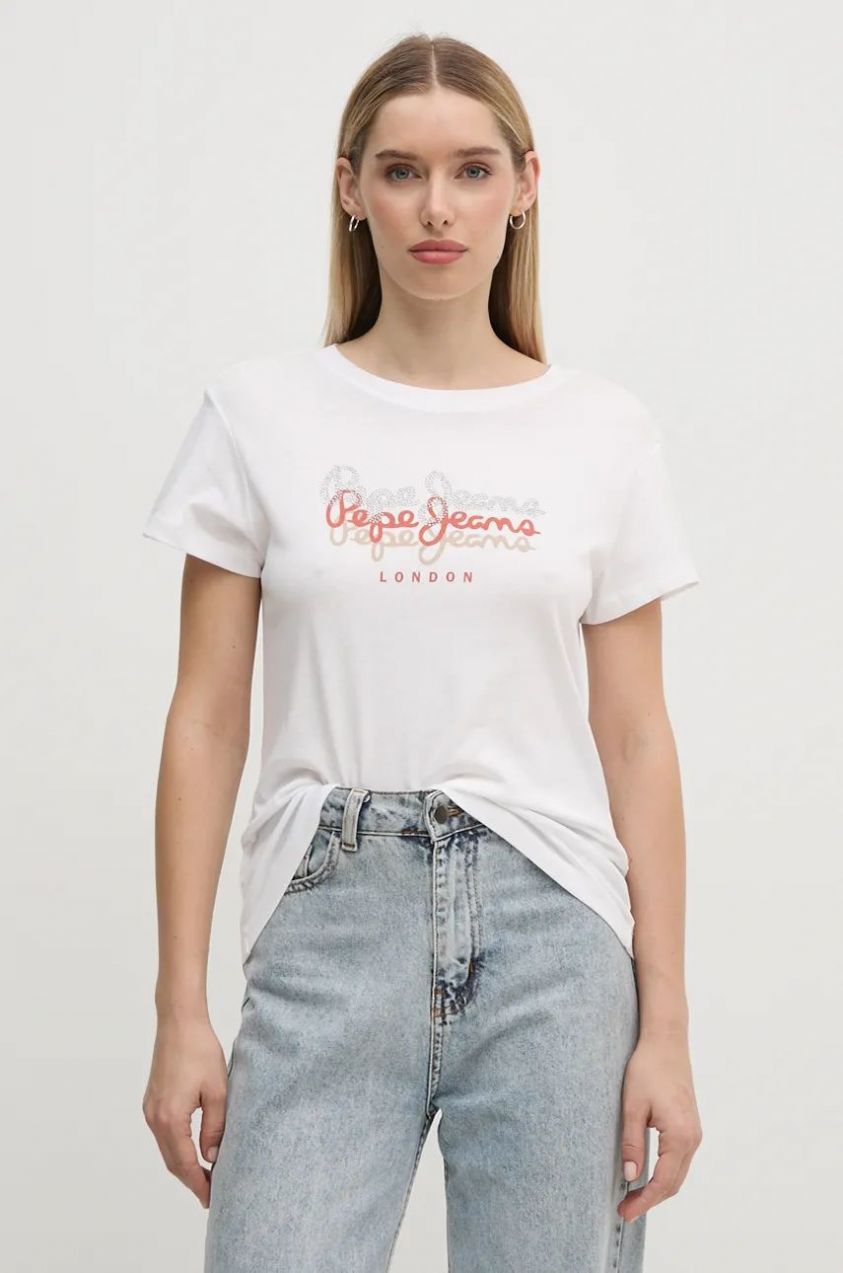 Bavlnené tričko Pepe Jeans GALEY dámske, biela farba, PL505941