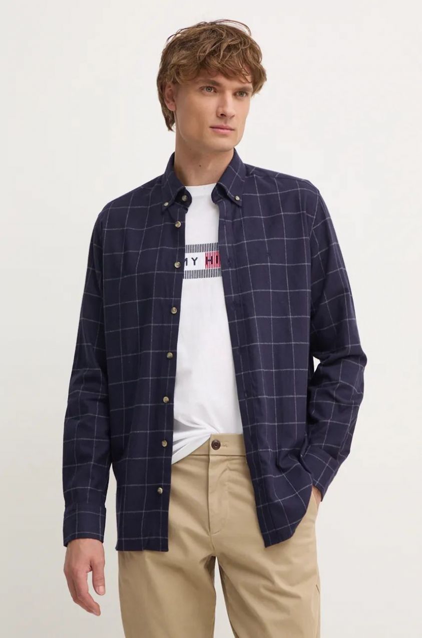 Bavlnená košeľa Hackett London pánska, tmavomodrá farba, regular, s golierom button-down, HM3010066